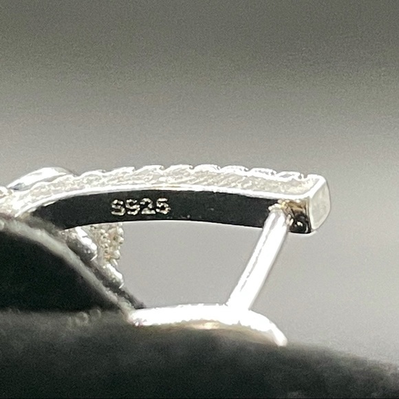 925 Sterling Silver‎ Diamond Halo Dangle Earrings - Picture 11 of 12